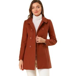 imageAllegra K Womens Peter Pan Collar Double Breasted Winter Long Trench Pea CoatBrown