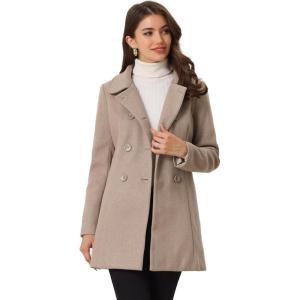 imageAllegra K Womens Peter Pan Collar Double Breasted Winter Long Trench Pea CoatDark Beige