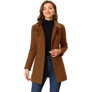 imageAllegra K Womens Peter Pan Collar Double Breasted Winter Long Trench Pea CoatDark Brown