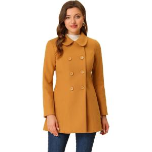 imageAllegra K Womens Peter Pan Collar Double Breasted Winter Long Trench Pea CoatDark Khaki