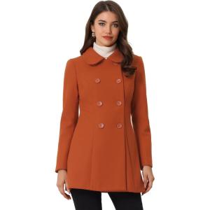 imageAllegra K Womens Peter Pan Collar Double Breasted Winter Long Trench Pea CoatDark Orange