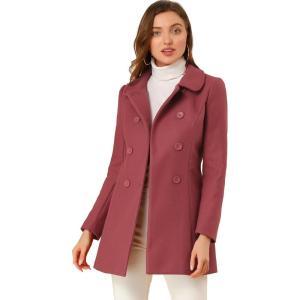 imageAllegra K Womens Peter Pan Collar Double Breasted Winter Long Trench Pea CoatDark Pink