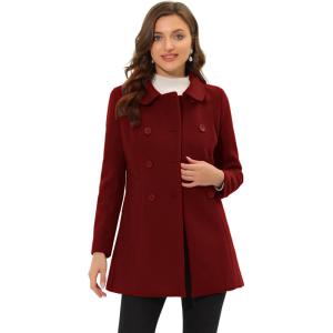 imageAllegra K Womens Peter Pan Collar Double Breasted Winter Long Trench Pea CoatDark Red