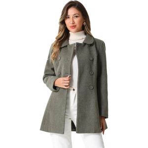 imageAllegra K Womens Peter Pan Collar Double Breasted Winter Long Trench Pea CoatDusty Dark Grey