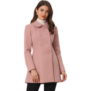 imageAllegra K Womens Peter Pan Collar Double Breasted Winter Long Trench Pea CoatDusty Pink