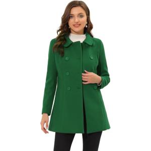 imageAllegra K Womens Peter Pan Collar Double Breasted Winter Long Trench Pea CoatGrass Green