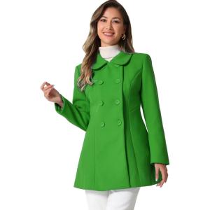 imageAllegra K Womens Peter Pan Collar Double Breasted Winter Long Trench Pea CoatGreen