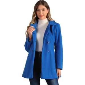 imageAllegra K Womens Peter Pan Collar Double Breasted Winter Long Trench Pea CoatIndigo Blue