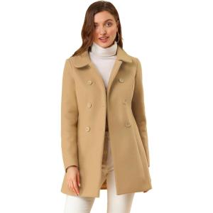 imageAllegra K Womens Peter Pan Collar Double Breasted Winter Long Trench Pea CoatKhaki