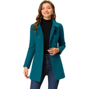 imageAllegra K Womens Peter Pan Collar Double Breasted Winter Long Trench Pea CoatLake Blue