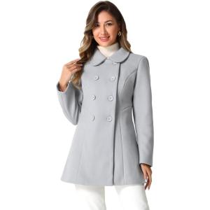 imageAllegra K Womens Peter Pan Collar Double Breasted Winter Long Trench Pea CoatLight Grey