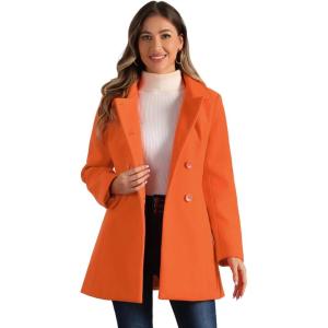 imageAllegra K Womens Peter Pan Collar Double Breasted Winter Long Trench Pea CoatOrange