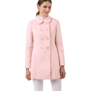 imageAllegra K Womens Peter Pan Collar Double Breasted Winter Long Trench Pea CoatPink