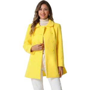 imageAllegra K Womens Peter Pan Collar Double Breasted Winter Long Trench Pea CoatYellow