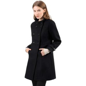 imageAllegra K Womens Stand Collar Double Breasted Slant Pockets Trendy Outwear Winter CoatBlack