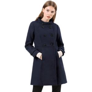 imageAllegra K Womens Stand Collar Double Breasted Slant Pockets Trendy Outwear Winter CoatBlue