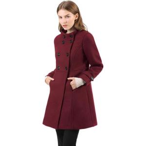 imageAllegra K Womens Stand Collar Double Breasted Slant Pockets Trendy Outwear Winter CoatBurgundy