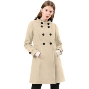 imageAllegra K Womens Stand Collar Double Breasted Slant Pockets Trendy Outwear Winter CoatCream White