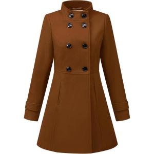 imageAllegra K Womens Stand Collar Double Breasted Slant Pockets Trendy Outwear Winter CoatDeep Brown