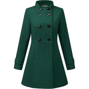 imageAllegra K Womens Stand Collar Double Breasted Slant Pockets Trendy Outwear Winter CoatGreen