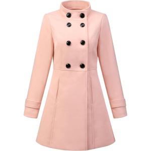 imageAllegra K Womens Stand Collar Double Breasted Slant Pockets Trendy Outwear Winter CoatPink