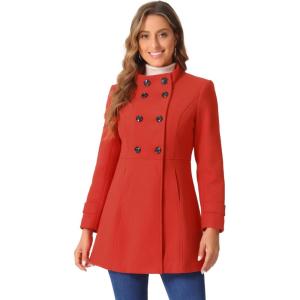 imageAllegra K Womens Stand Collar Double Breasted Slant Pockets Trendy Outwear Winter CoatRed