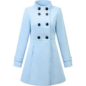 imageAllegra K Womens Stand Collar Double Breasted Slant Pockets Trendy Outwear Winter CoatSky Blue