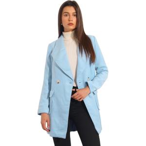 imageAllegra K Womens Winter Shawl Collar Long Sleeve Tie Belt Wrap Coats with PocketsBlue