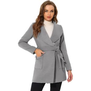 imageAllegra K Womens Winter Shawl Collar Long Sleeve Tie Belt Wrap Coats with PocketsGray