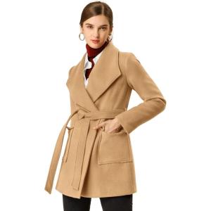 imageAllegra K Womens Winter Shawl Collar Long Sleeve Tie Belt Wrap Coats with PocketsKhaki