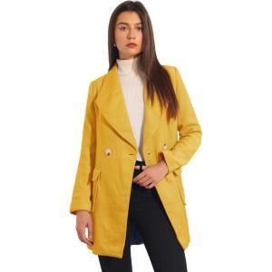 imageAllegra K Womens Winter Shawl Collar Long Sleeve Tie Belt Wrap Coats with PocketsYellow