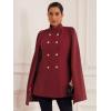 imageAllegra K Cape Coats for Womens Winter Slit Sleeve Double Breasted Cloak CoatBurgundy