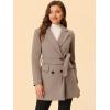 imageAllegra K Womens Notch Lapel Double Breasted Belted Mid Long Outwear Winter CoatBrown