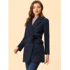 imageAllegra K Womens Notch Lapel Double Breasted Belted Mid Long Outwear Winter CoatNavy Blue