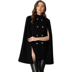 imageAllegra K Cape Coats for Womens Winter Slit Sleeve Double Breasted Cloak CoatBlack