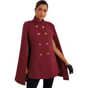 imageAllegra K Cape Coats for Womens Winter Slit Sleeve Double Breasted Cloak CoatBurgundy