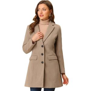 imageAllegra K Womens 2024 Pea Coat Single Breasted Long Winter Coats for WomenDark Beige