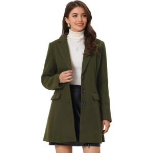 imageAllegra K Womens 2024 Pea Coat Single Breasted Long Winter Coats for WomenOlive Green