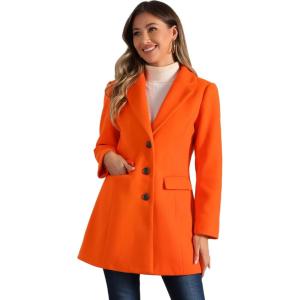 imageAllegra K Womens 2024 Pea Coat Single Breasted Long Winter Coats for WomenOrange