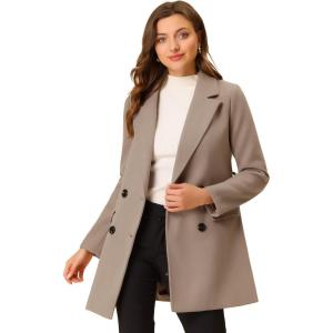 imageAllegra K Womens Notch Lapel Double Breasted Belted Mid Long Outwear Winter CoatBrown