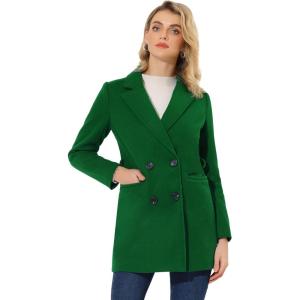 imageAllegra K Womens Notch Lapel Double Breasted Belted Mid Long Outwear Winter CoatDark Green