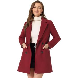 imageAllegra K Womens Notch Lapel Double Breasted Belted Mid Long Outwear Winter CoatDark Red