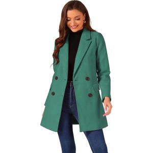 imageAllegra K Womens Notch Lapel Double Breasted Belted Mid Long Outwear Winter CoatGreen