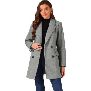 imageAllegra K Womens Notch Lapel Double Breasted Belted Mid Long Outwear Winter CoatGrey