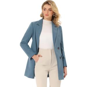 imageAllegra K Womens Notch Lapel Double Breasted Belted Mid Long Outwear Winter CoatGrey Blue