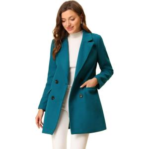 imageAllegra K Womens Notch Lapel Double Breasted Belted Mid Long Outwear Winter CoatLake Blue