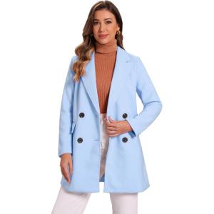 imageAllegra K Womens Notch Lapel Double Breasted Belted Mid Long Outwear Winter CoatLight Blue