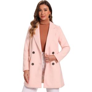 imageAllegra K Womens Notch Lapel Double Breasted Belted Mid Long Outwear Winter CoatLight Pink