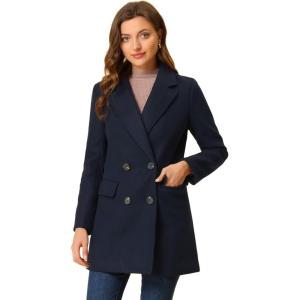 imageAllegra K Womens Notch Lapel Double Breasted Belted Mid Long Outwear Winter CoatNavy Blue