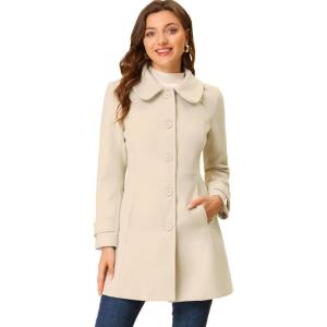 imageAllegra K Womens Peter Pan Collar Overcoat Winter Buttoned Single Breasted Long CoatBeige